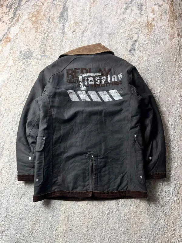 Vintage Replay Fireman Workwear Casaco pesado de lona de couro para todos os climas Tamanho – photo 8